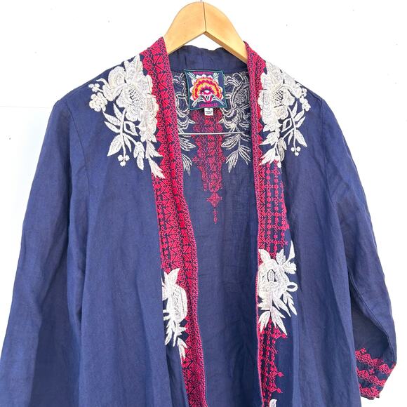 Johnny Was Camille Draped Navy Blue Floral Open Cardigan Duster Medium Boho - Picture 8 of 10